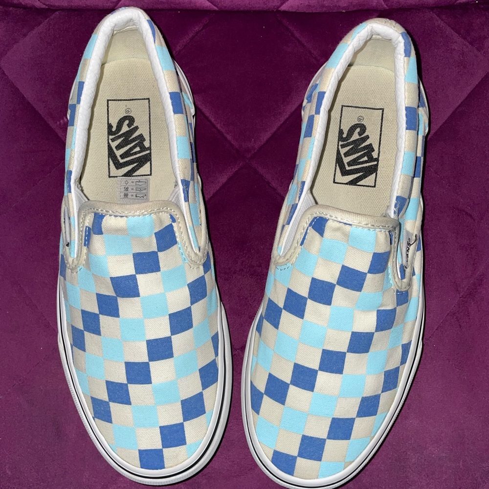 Vans Woman’s Blue Topaz Classic Checkerboard Slip Ons (size 6.5)